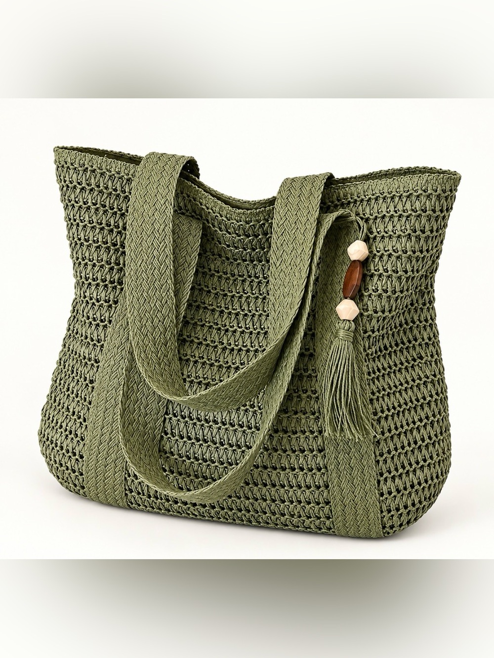 Olive Green Woven Tote Bag - Casual Women Bag